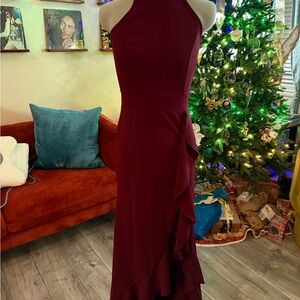 Elegant Burgundy Halter Dress